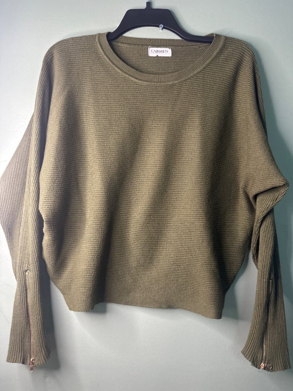 Carmen Women’s Y2K Sweater Dolman Sleeve Zip Wrist Cozy Retro Chic Top